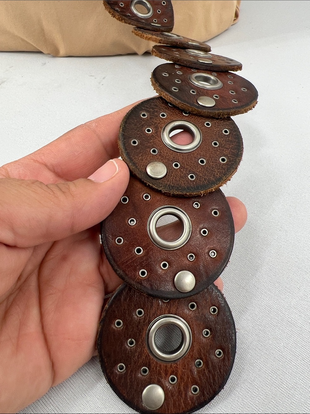 Artisan Dark Brown Boho Disc Waist Belt - Picture 3 of 5